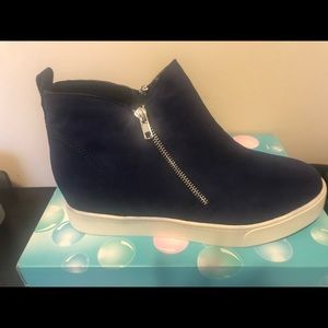 Navy Blue suede wedge sneakers